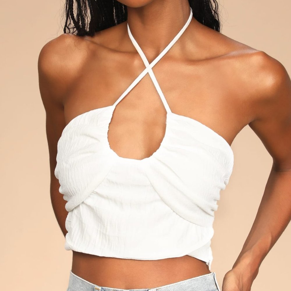 Follow the Breeze White Halter Crop Top